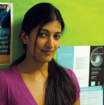 Leeza Mangaldas ’11 designed the brochure for Living Peace, as well as the program itself. Photo: Dana Vlcek